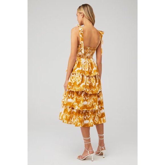 Cleobella Shae Midi Dress Yellow Watercolor Ikat Print - Size Medium - Picture 7 of 7